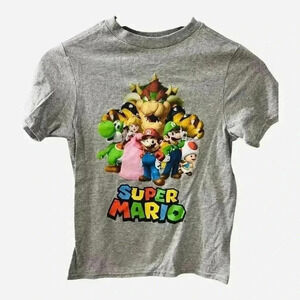 Super Mario Kids Unisex T-Shirt Size Small Gray New